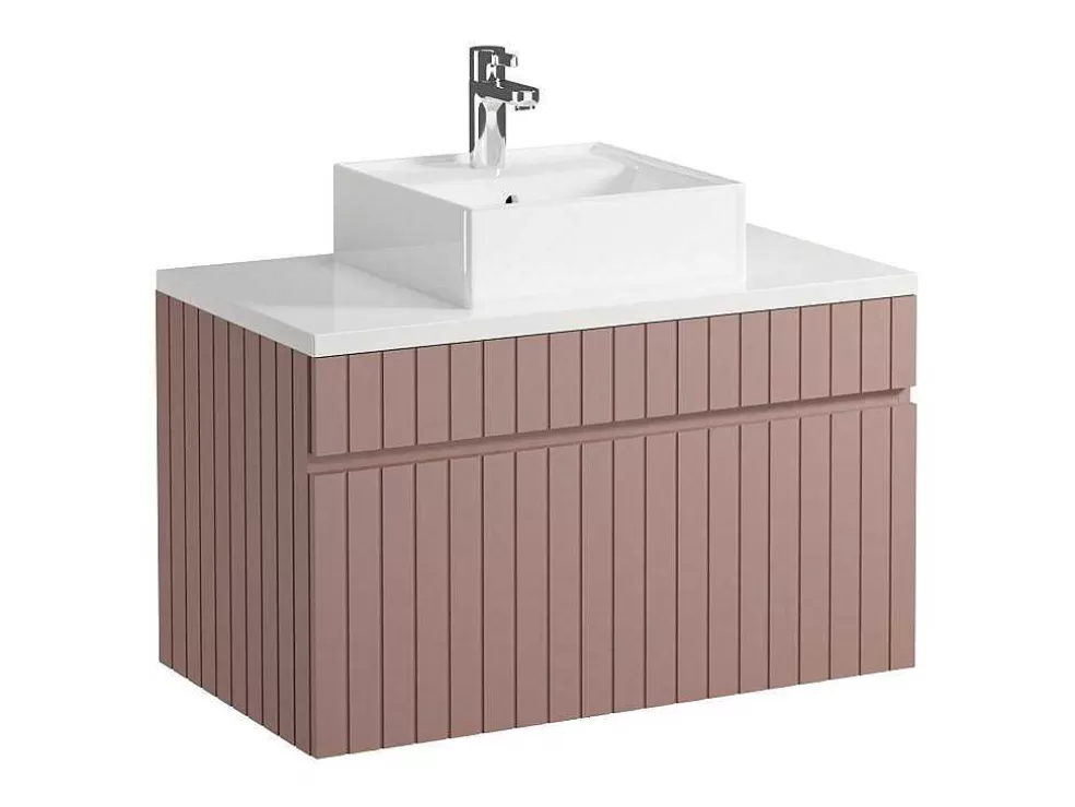 Vente-unique Móvel De Casa De Banho Suspenso Estriado Cor-De-Rosa Com Lavatório De Pousar 80 Cm - Satara* Promoções Casa De Banho & Bem-Estar