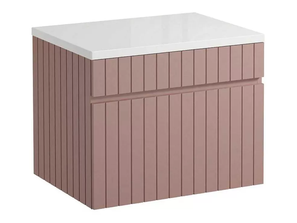 Vente-unique Móvel De Casa De Banho Suspenso Estriado Cor-De-Rosa Com Lavatório De Pousar 60 Cm - Satara* Móvel Lavatório Individual