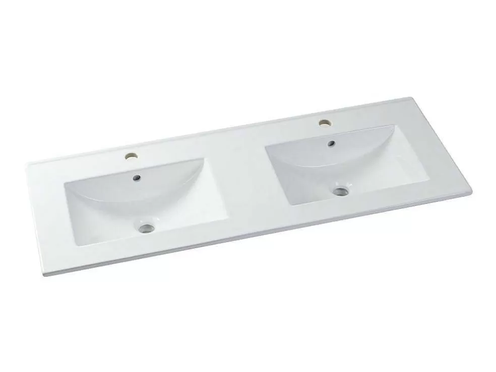 Vente-unique Móvel De Casa De Banho Suspenso Estriado Lavatório De Encastrar Natural Claro 120 Cm - Zevara* Móvel Lavatório Duplo