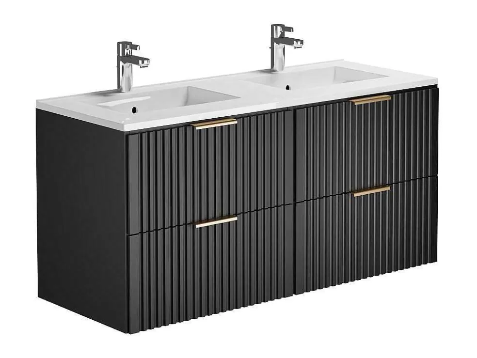 Vente-unique Móvel De Casa De Banho Suspenso Estriado Lavatório De Encastrar Preto 120 Cm - Zevara* Móvel Lavatório Duplo