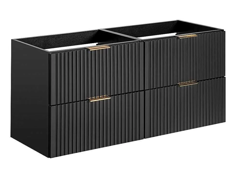 Vente-unique Móvel De Casa De Banho Suspenso Estriado Lavatório De Encastrar Preto 120 Cm - Zevara* Móvel Lavatório Duplo