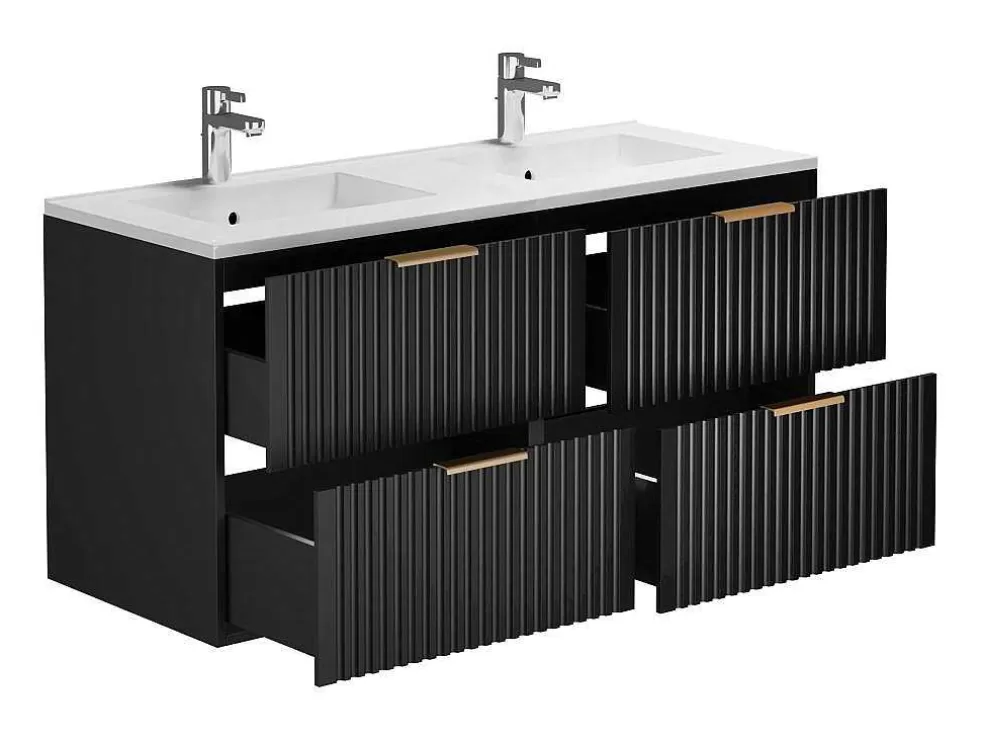 Vente-unique Móvel De Casa De Banho Suspenso Estriado Lavatório De Encastrar Preto 120 Cm - Zevara* Móvel Lavatório Duplo