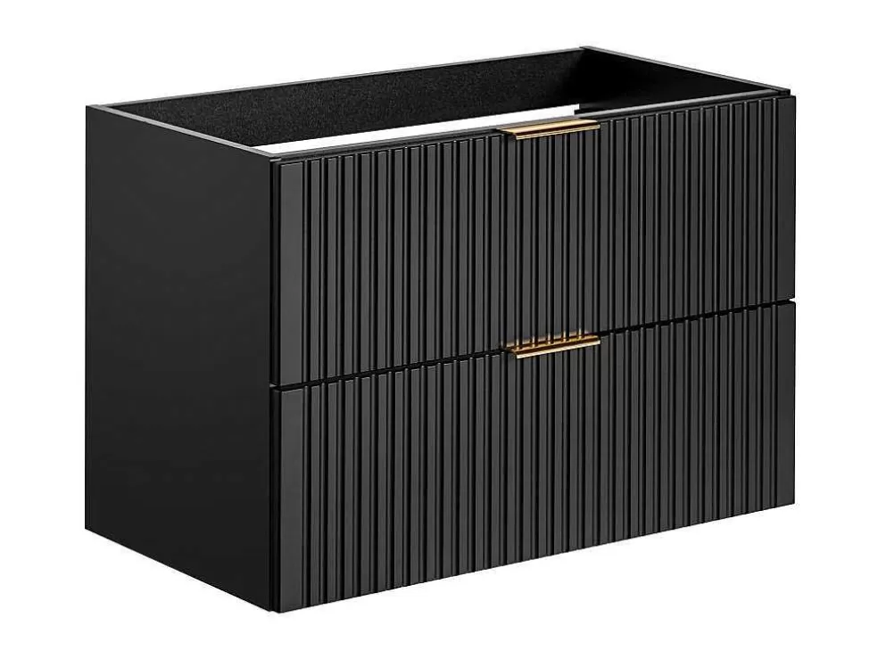 Vente-unique Móvel De Casa De Banho Suspenso Estriado Lavatório De Encastrar Preto 80 Cm - Zevara* Móvel Lavatório Individual