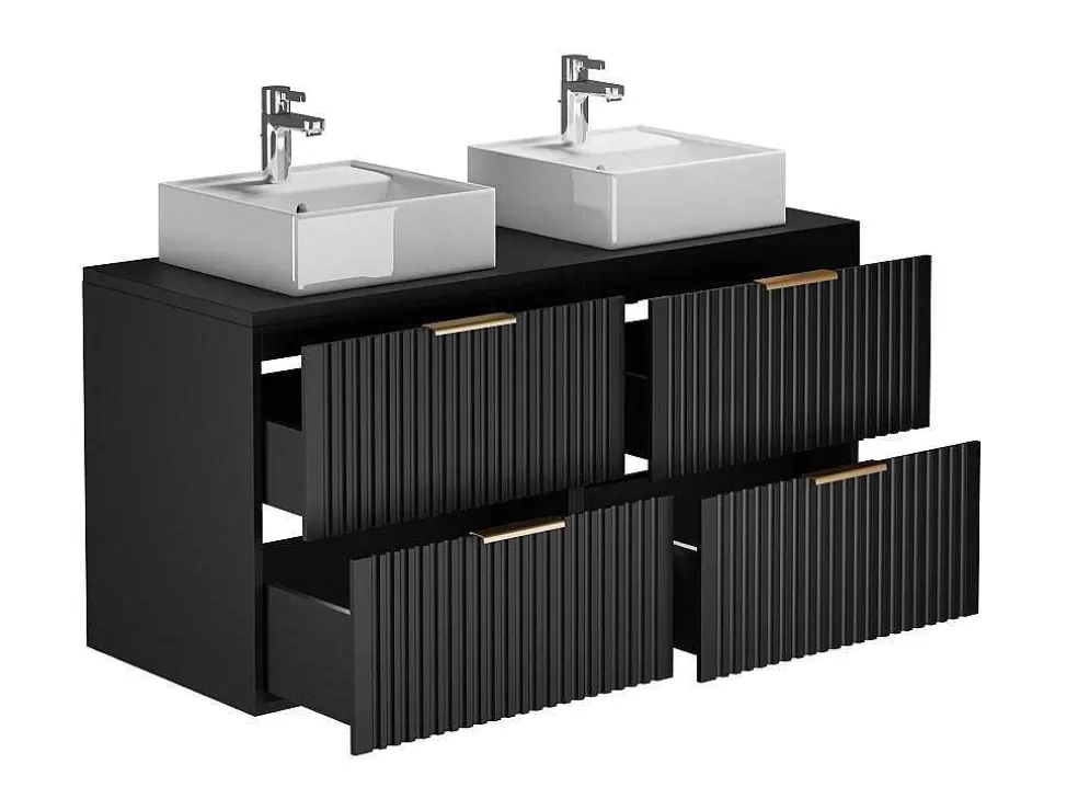Vente-unique Móvel De Casa De Banho Suspenso Estriado Lavatório De Pousar Preto 120 Cm - Zevara* Móvel Lavatório Duplo