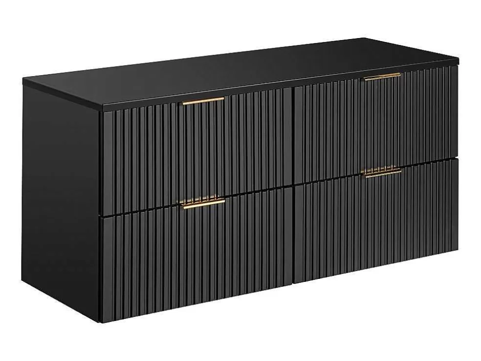 Vente-unique Móvel De Casa De Banho Suspenso Estriado Lavatório De Pousar Preto 120 Cm - Zevara* Móvel Lavatório Duplo
