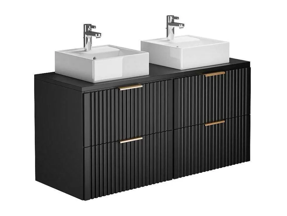 Vente-unique Móvel De Casa De Banho Suspenso Estriado Lavatório De Pousar Preto 120 Cm - Zevara* Móvel Lavatório Duplo
