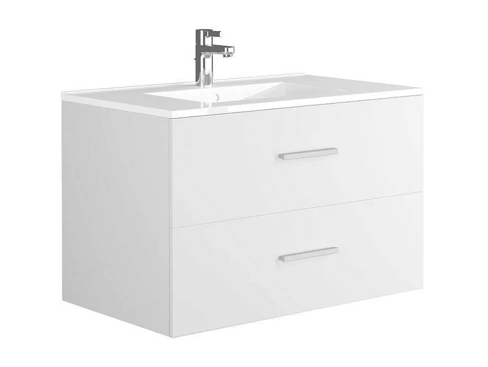 Vente-unique Móvel De Casa De Banho Suspenso Lavatório Individual Com Coluna De Arrumação Branco 80 Cm - Kayla* Móvel Lavatório Individual