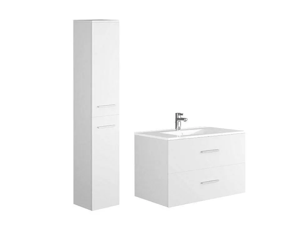 Vente-unique Móvel De Casa De Banho Suspenso Lavatório Individual Com Coluna De Arrumação Branco 80 Cm - Kayla* Móvel Lavatório Individual