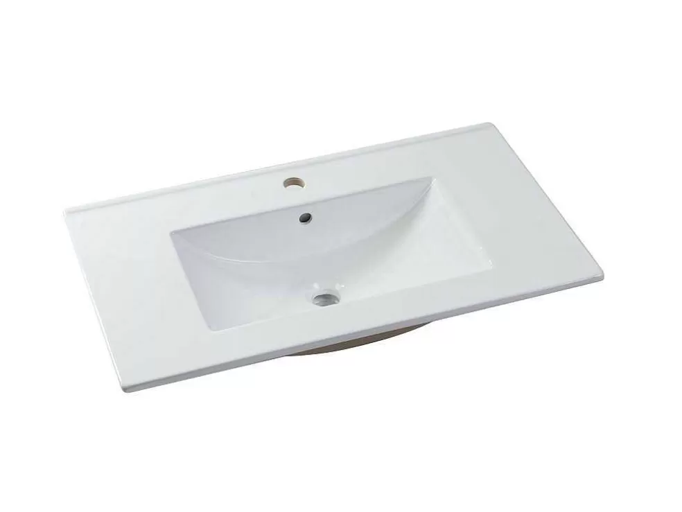 Vente-unique Móvel De Casa De Banho Suspenso Lavatório Individual Com Coluna De Arrumação Branco 80 Cm - Kayla* Móvel Lavatório Individual