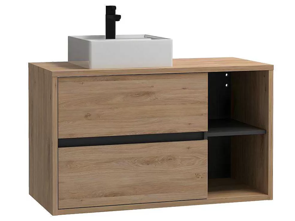 Vente-unique Móvel De Casa De Banho Suspenso Lavatório Simples Cor Natural De 100 Cm - Purnal* Móvel Lavatório Individual