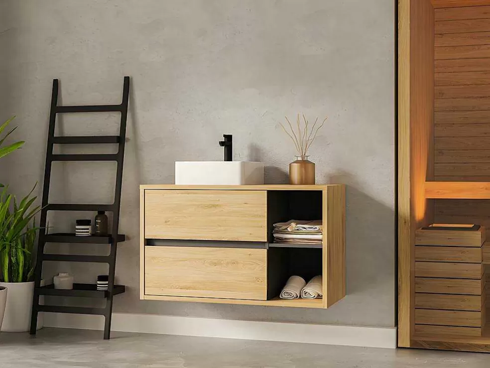 Vente-unique Móvel De Casa De Banho Suspenso Lavatório Simples Cor Natural De 100 Cm - Purnal* Móvel Lavatório Individual
