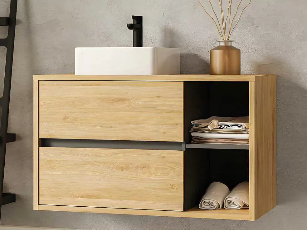 Vente-unique Móvel De Casa De Banho Suspenso Lavatório Simples Cor Natural De 100 Cm - Purnal* Móvel Lavatório Individual