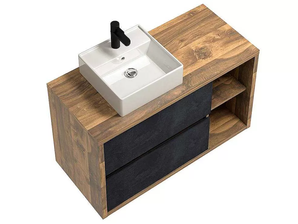 Vente-unique Móvel De Casa De Banho Suspenso Lavatório Simples Cor Natural E Antracite De 100 Cm - Tikitiki* Móvel Lavatório Individual