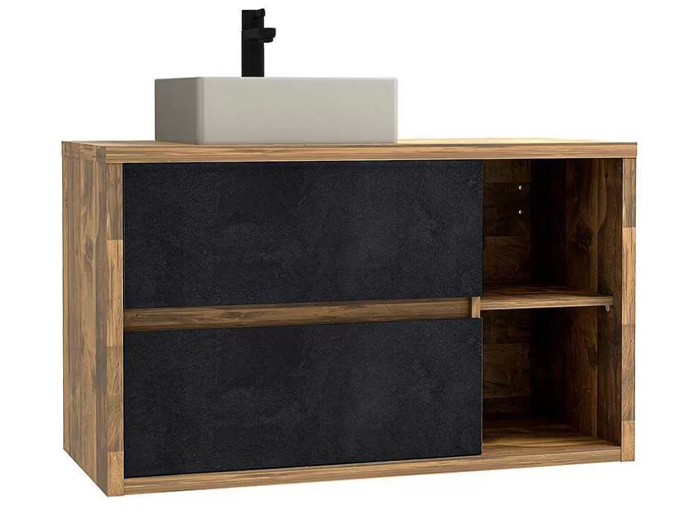 Vente-unique Móvel De Casa De Banho Suspenso Lavatório Simples Cor Natural E Antracite De 100 Cm - Tikitiki* Móvel Lavatório Individual