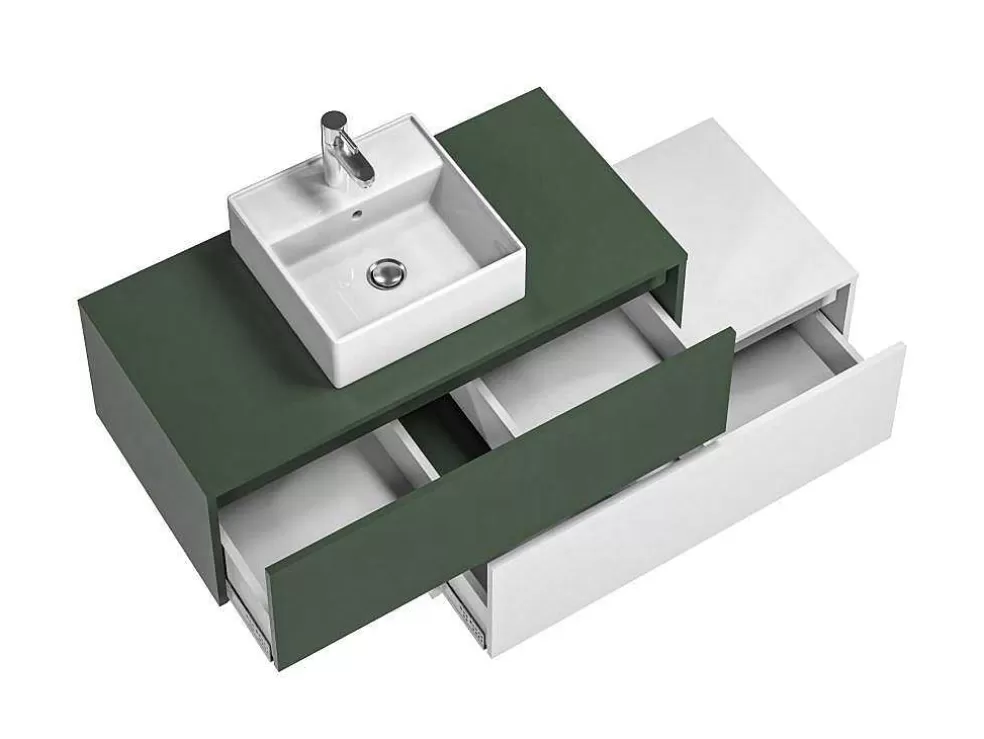 Vente-unique Móvel De Casa De Banho Suspenso Verde E Branco Lavatório Individual E Duas Gavetas 94 Cm - Teana Ii* Promoções Casa De Banho & Bem-Estar