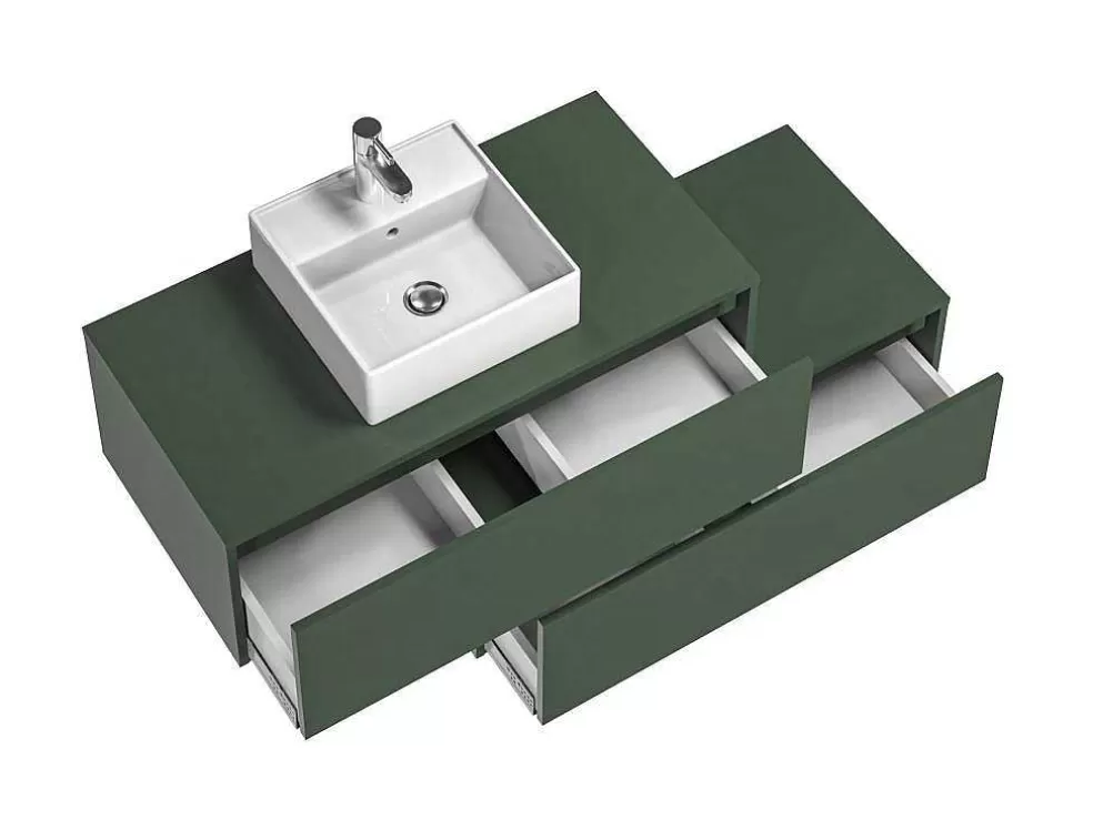 Vente-unique Móvel De Casa De Banho Suspenso Verde Mate Com Lavatório Individual E Duas Gavetas 94 Cm - Teana Ii* Móvel Lavatório Individual