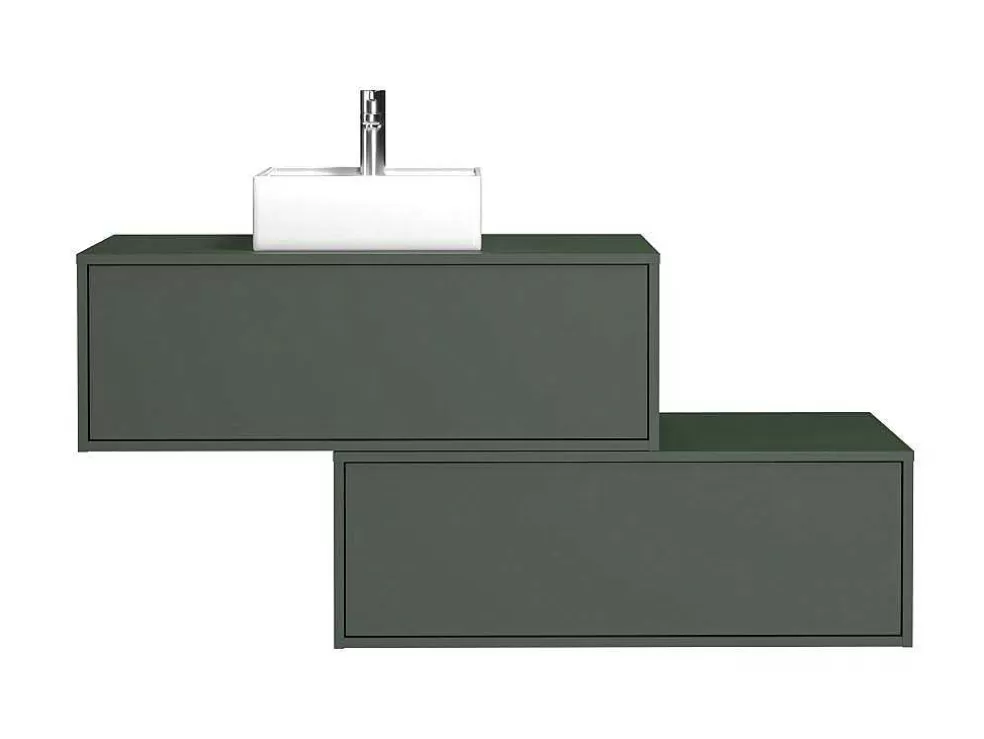Vente-unique Móvel De Casa De Banho Suspenso Verde Mate Com Lavatório Individual E Duas Gavetas 94 Cm - Teana Ii* Móvel Lavatório Individual