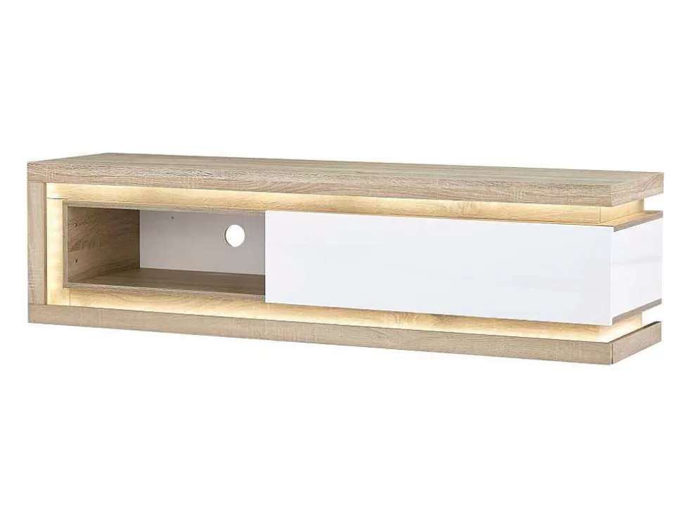 Vente-unique Móvel De Tv 1 Gaveta E 1 Nicho Com Leds Mdf Natural E Lacado A Branco - Flarancia* Móvel De Tv