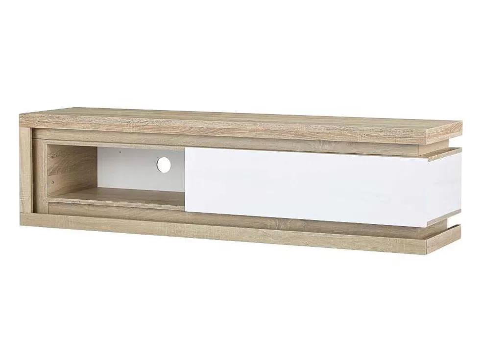Vente-unique Móvel De Tv 1 Gaveta E 1 Nicho Com Leds Mdf Natural E Lacado A Branco - Flarancia* Móvel De Tv