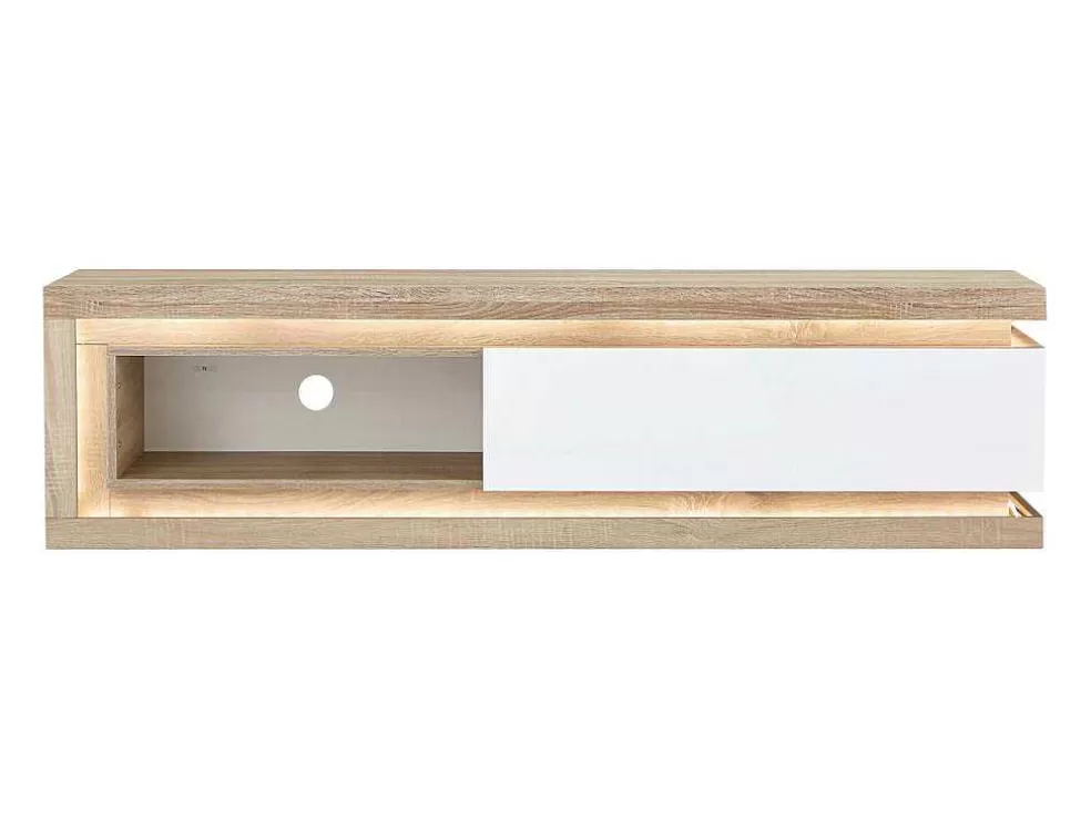 Vente-unique Móvel De Tv 1 Gaveta E 1 Nicho Com Leds Mdf Natural E Lacado A Branco - Flarancia* Móvel De Tv