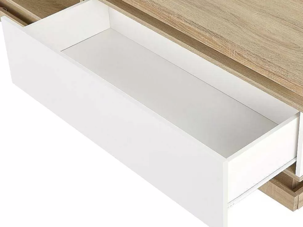 Vente-unique Móvel De Tv 1 Gaveta E 1 Nicho Com Leds Mdf Natural E Lacado A Branco - Flarancia* Móvel De Tv