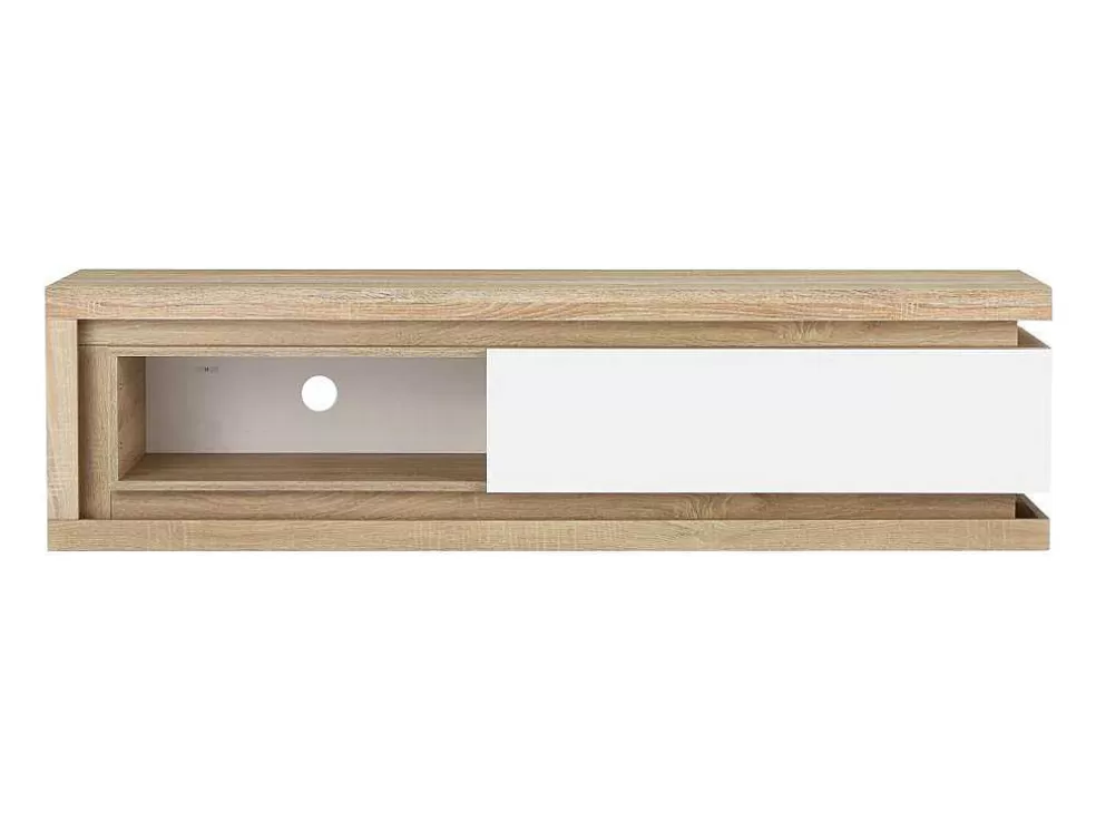 Vente-unique Móvel De Tv 1 Gaveta E 1 Nicho Com Leds Mdf Natural E Lacado A Branco - Flarancia* Móvel De Tv