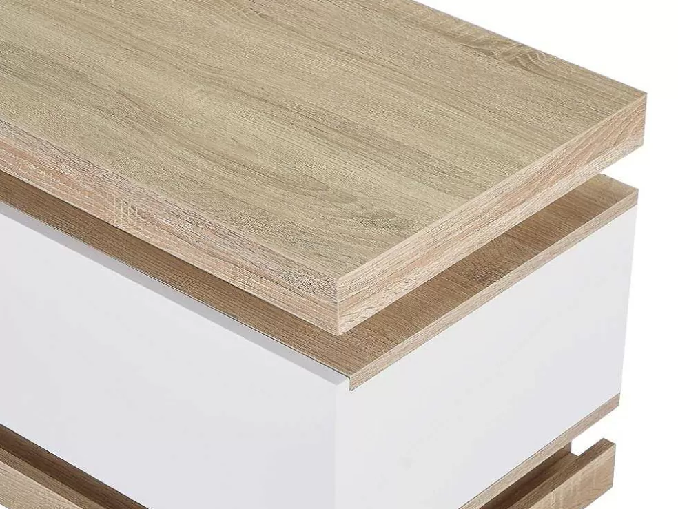 Vente-unique Móvel De Tv 1 Gaveta E 1 Nicho Com Leds Mdf Natural E Lacado A Branco - Flarancia* Móvel De Tv