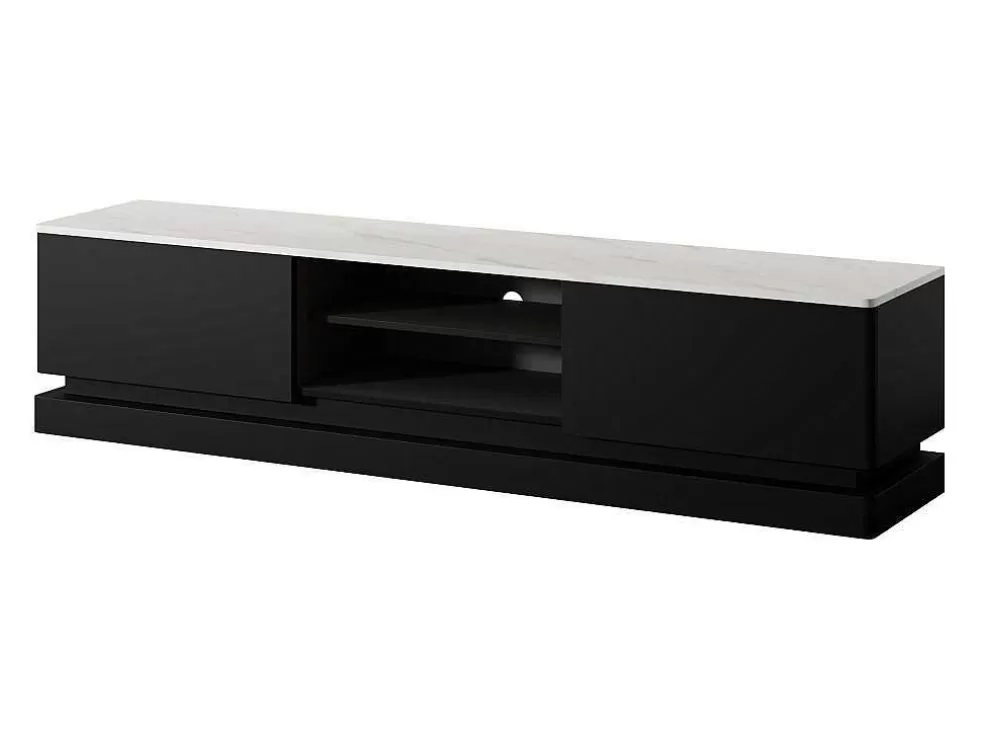 PASCAL MORABITO Móvel De Tv 2 Gavetas E 2 Nichos Com Leds Em Mdf Preto E Efeito Marmore Branco - Devika De * Móvel De Tv