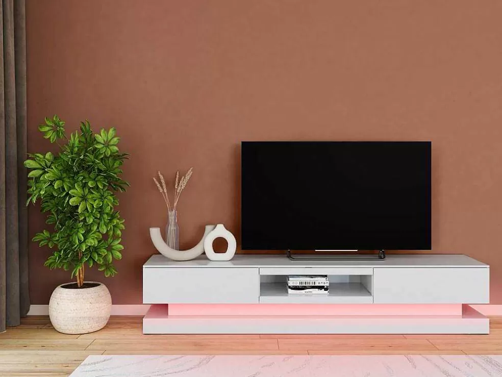 Vente-unique Móvel De Tv - Mdf Lacado A Branco - Leds - 2 Gavetas E 1 Nicho - Firmament* Móvel De Tv