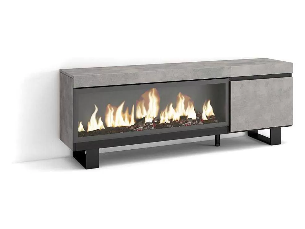 Skraut Home Móvel De Tv, 160, Para Televisores Ate 65", Lareira Electrica Xxl, Design Industrial, Cimento* Móvel De Tv