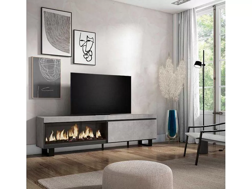 Skraut Home Móvel De Tv, 210, Para Televisores Ate 80", Lareira Electrica Xxl, Design Industrial, Cimento* Móvel De Tv