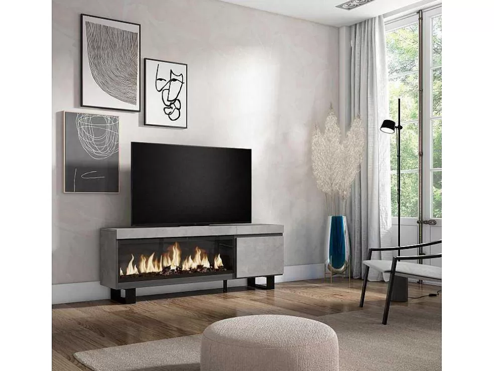 Skraut Home Móvel De Tv, 160, Para Televisores Ate 65", Lareira Electrica Xxl, Design Industrial, Cimento* Móvel De Tv