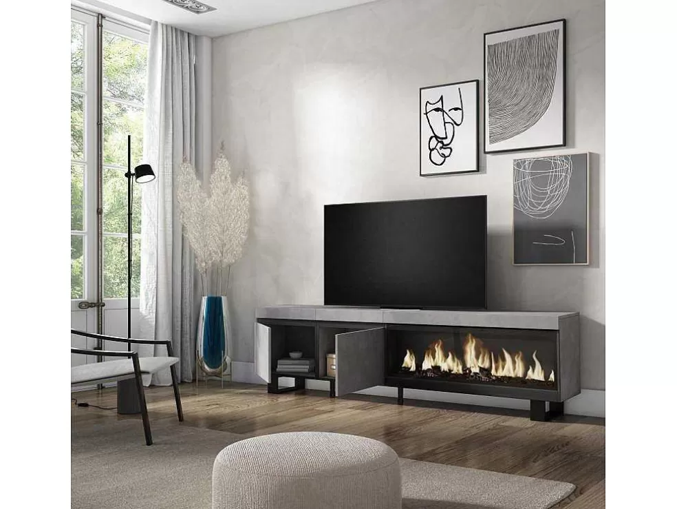 Skraut Home Móvel De Tv, 210, Para Televisores Ate 80", Lareira Electrica Xxl, Design Industrial, Cimento* Móvel De Tv