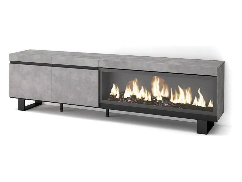 Skraut Home Móvel De Tv, 210, Para Televisores Ate 80", Lareira Electrica Xxl, Design Industrial, Cimento* Móvel De Tv