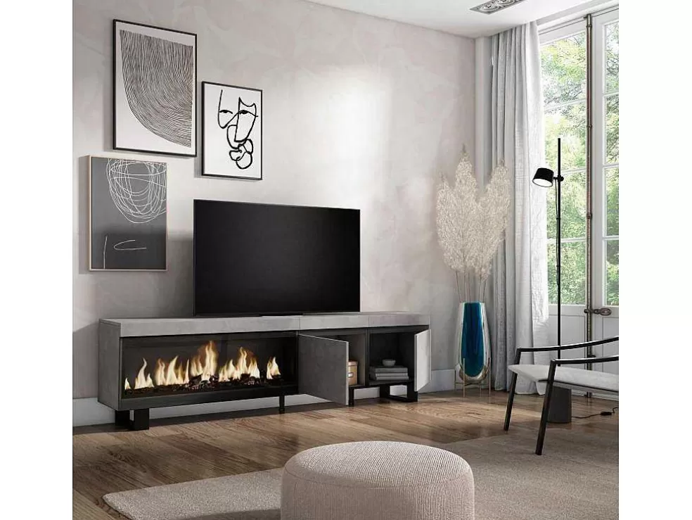 Skraut Home Móvel De Tv, 210, Para Televisores Ate 80", Lareira Electrica Xxl, Design Industrial, Cimento* Móvel De Tv