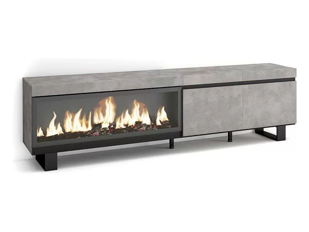 Skraut Home Móvel De Tv, 210, Para Televisores Ate 80", Lareira Electrica Xxl, Design Industrial, Cimento* Móvel De Tv