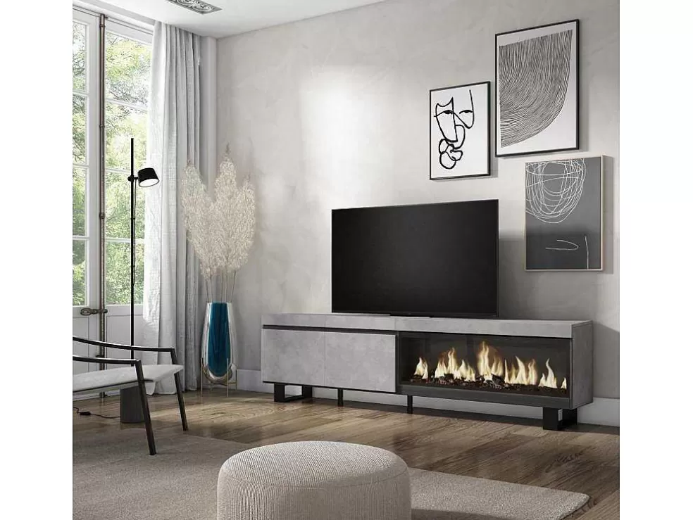 Skraut Home Móvel De Tv, 210, Para Televisores Ate 80", Lareira Electrica Xxl, Design Industrial, Cimento* Móvel De Tv