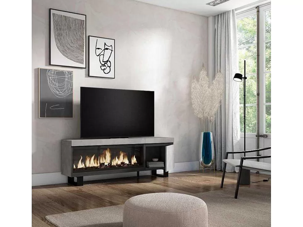 Skraut Home Móvel De Tv, 160, Para Televisores Ate 65", Lareira Electrica Xxl, Design Industrial, Cimento* Móvel De Tv