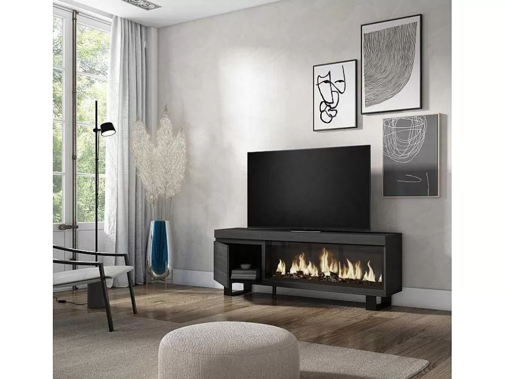 Skraut Home Móvel De Tv, 160, Para Televisores Ate 65", Lareira Electrica Xxl, Design Industrial, Preto* Móvel De Tv