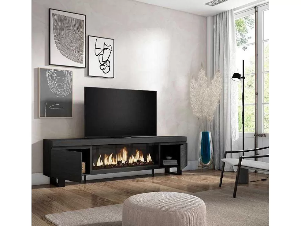 Skraut Home Móvel De Tv, 210, Para Televisores Ate 80", Lareira Electrica Xxl, Design Industrial, Preto* Móvel De Tv