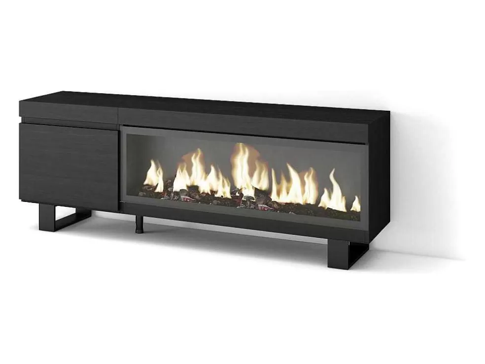 Skraut Home Móvel De Tv, 160, Para Televisores Ate 65", Lareira Electrica Xxl, Design Industrial, Preto* Móvel De Tv