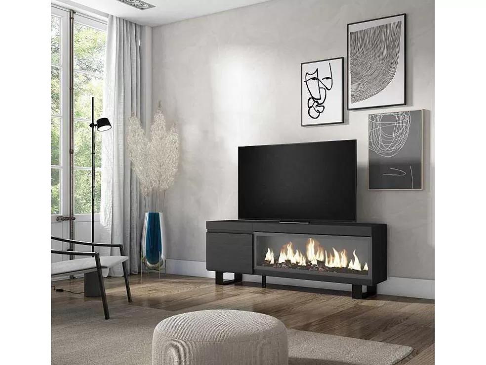Skraut Home Móvel De Tv, 160, Para Televisores Ate 65", Lareira Electrica Xxl, Design Industrial, Preto* Móvel De Tv