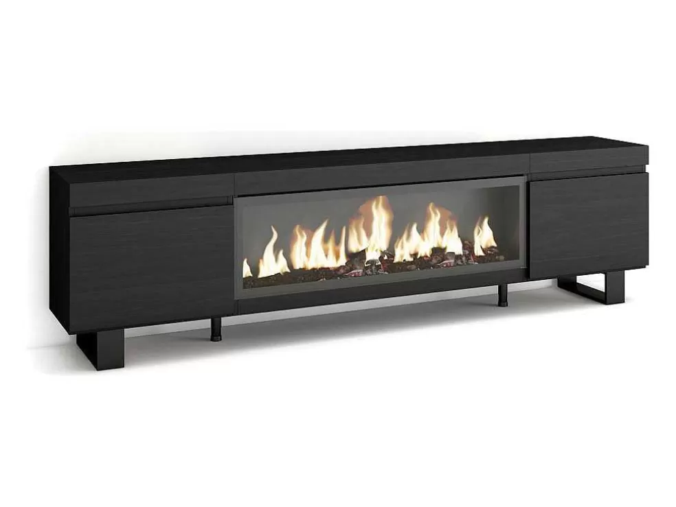 Skraut Home Móvel De Tv, 210, Para Televisores Ate 80", Lareira Electrica Xxl, Design Industrial, Preto* Móvel De Tv