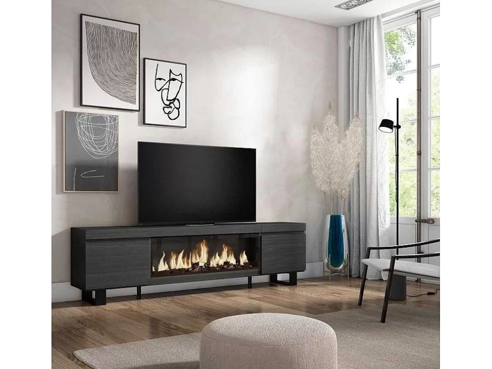 Skraut Home Móvel De Tv, 210, Para Televisores Ate 80", Lareira Electrica Xxl, Design Industrial, Preto* Móvel De Tv