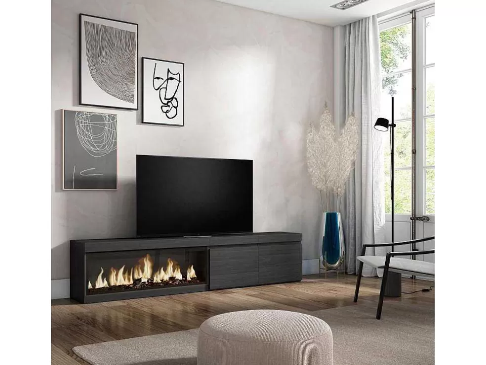 Skraut Home Móvel De Tv, 210, Para Televisores Ate 80", Lareira Electrica Xxl, Preto* Móvel De Tv