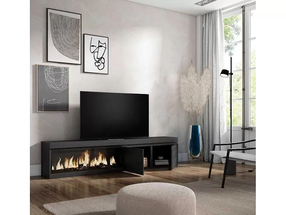 Skraut Home Móvel De Tv, 210, Para Televisores Ate 80", Lareira Electrica Xxl, Preto* Móvel De Tv