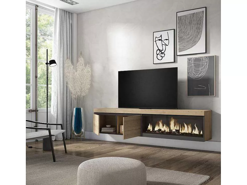 Skraut Home Móvel De Tv, 210, Para Televisores Ate 80", Lareira Electrica Xxl, Suspensos, Carvahlo* Móvel De Tv