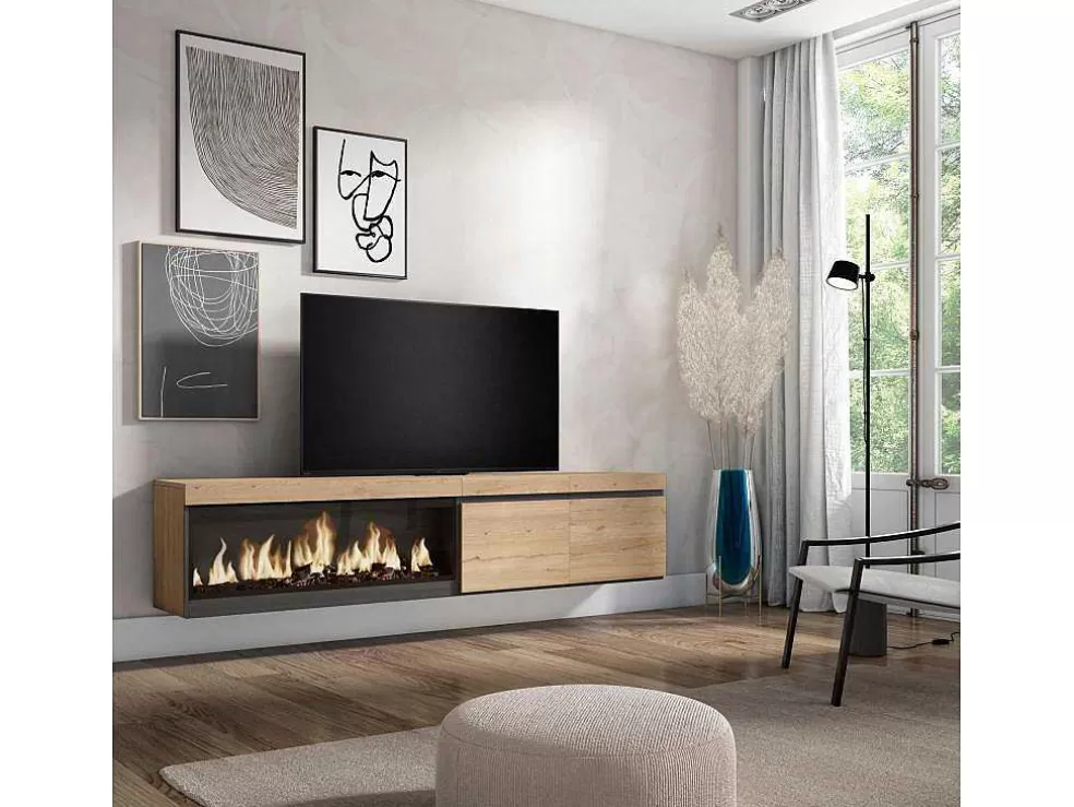Skraut Home Móvel De Tv, 210, Para Televisores Ate 80", Lareira Electrica Xxl, Suspensos, Carvahlo* Móvel De Tv