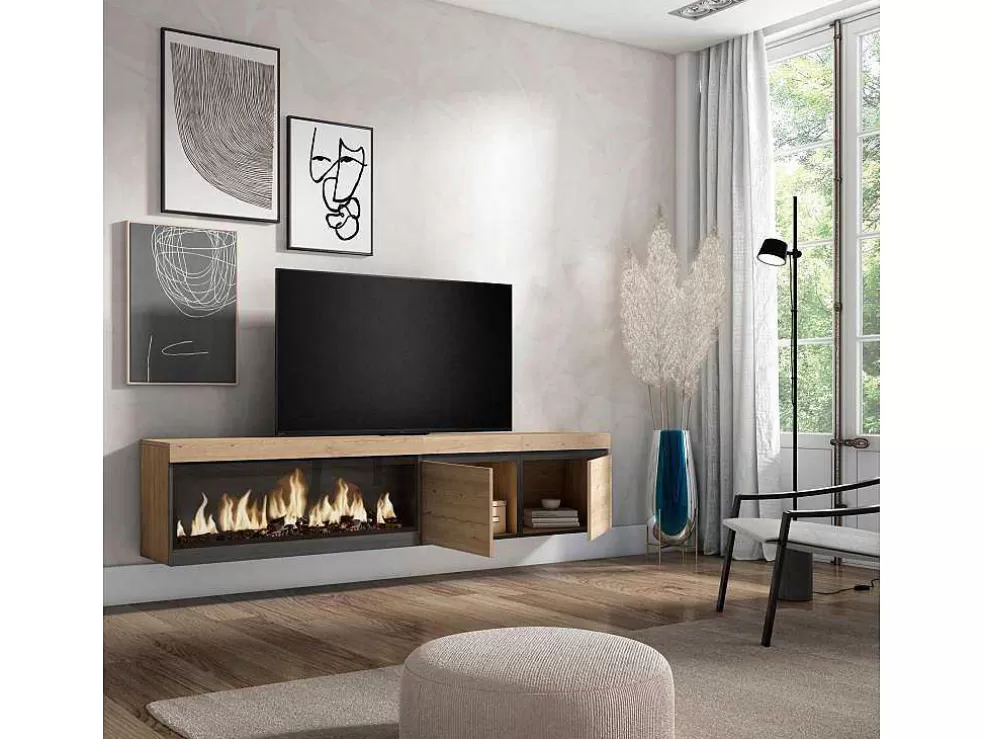 Skraut Home Móvel De Tv, 210, Para Televisores Ate 80", Lareira Electrica Xxl, Suspensos, Carvahlo* Móvel De Tv