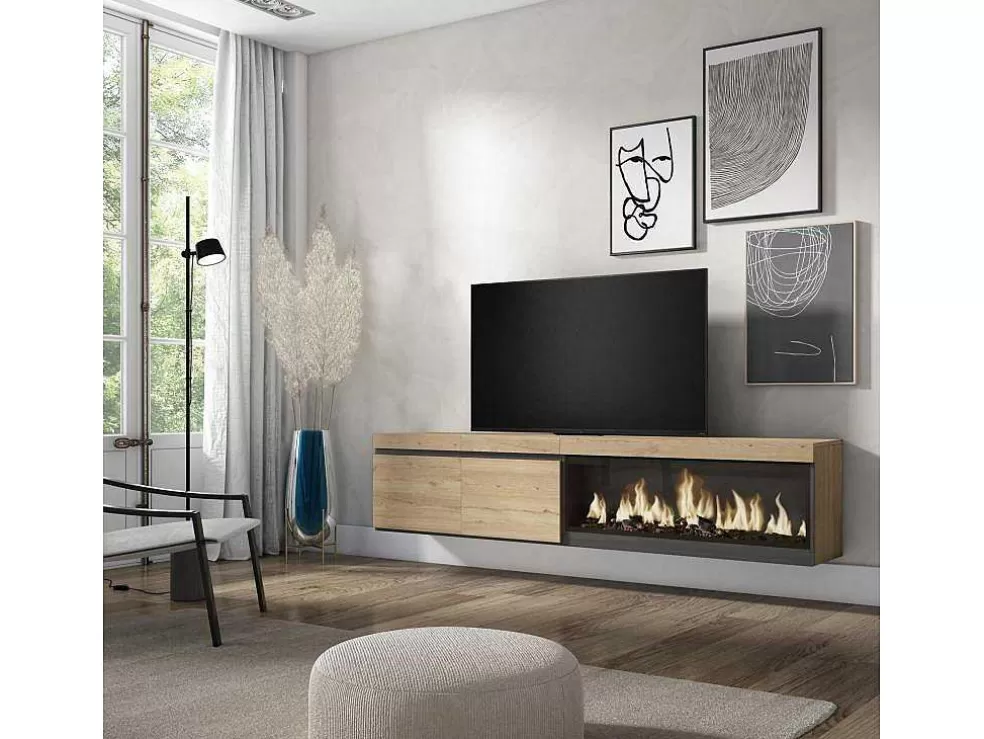 Skraut Home Móvel De Tv, 210, Para Televisores Ate 80", Lareira Electrica Xxl, Suspensos, Carvahlo* Móvel De Tv
